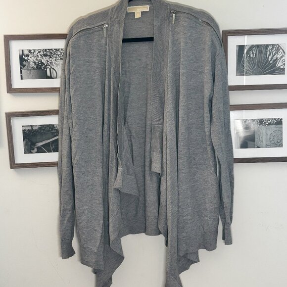 Michael Kors Gray Open Front Cardigan with Zipper Detail - Picture 1 of 3